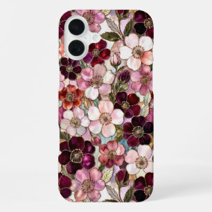 Coque iPhone 16 Plus Étui de téléphone de style vitrail floral burgundy