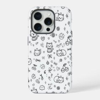 Coque iPhone 15 Pro Étui de téléphone Doodle de chat mignon