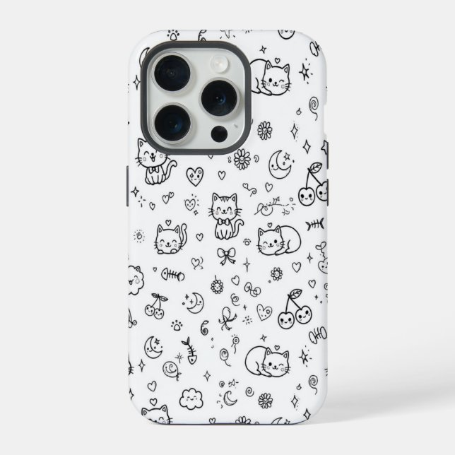 Coque iPhone Étui de téléphone Doodle de chat mignon (Verso)