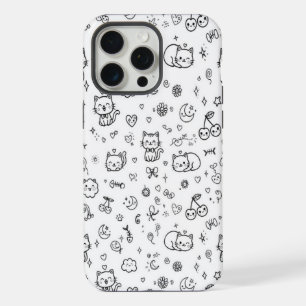 Coque iPhone 15 Pro Max Étui de téléphone Doodle de chat mignon