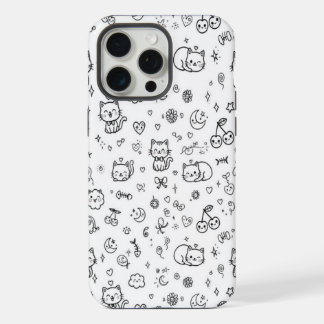 Coque iPhone 15 Pro Max Étui de téléphone Doodle de chat mignon