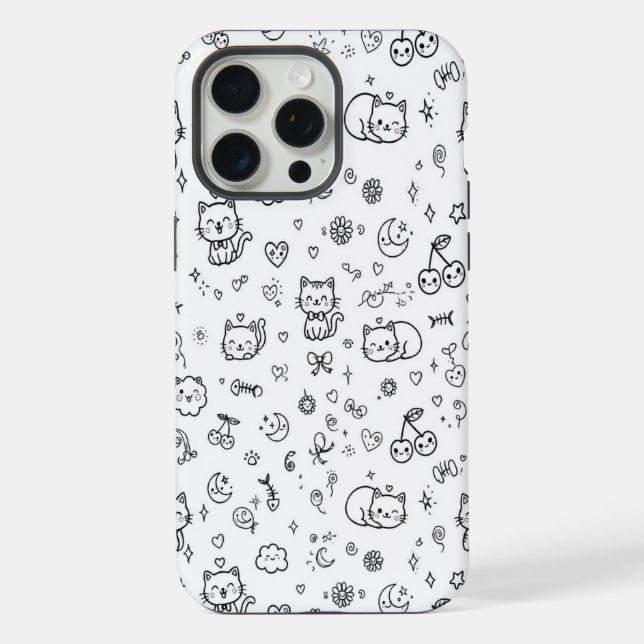 Coque iPhone Étui de téléphone Doodle de chat mignon (Verso)