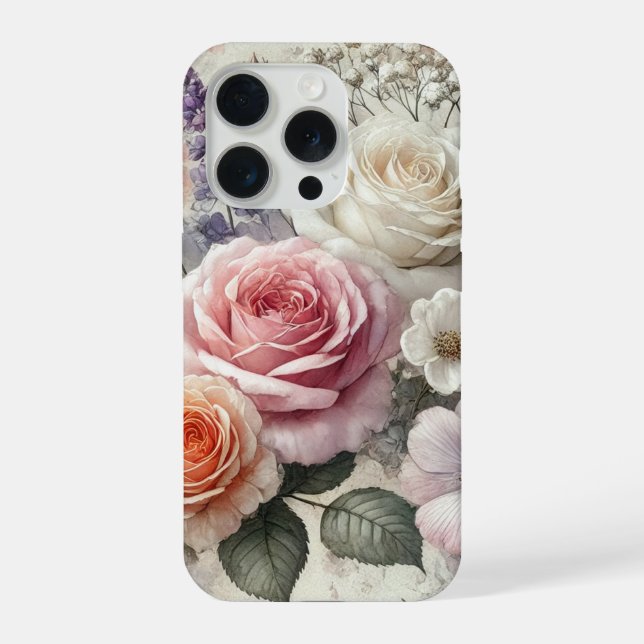Coque iPhone Étui de téléphone élégant avec roses roses et blan (Verso)