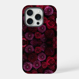 Coque iPhone 15 Pro Étui de téléphone en 3D Luxe Burgundy Fleurs