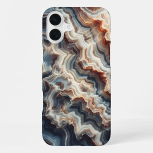 Coque iPhone 16 Plus Étui de téléphone en agate bleue et ambre de luxe