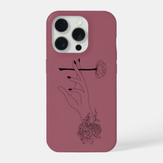 Coque iPhone 15 Pro Étui de téléphone en art linéaire floral minimalis