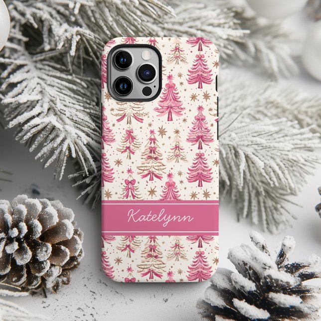 Coque iPhone Étui de téléphone en forme d'arbre de Noël rose |  (Créateur téléchargé)