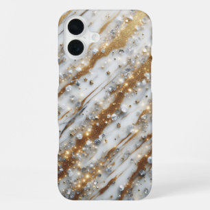 Coque iPhone 16 Plus Étui de téléphone en marbre blanc de luxe avec or