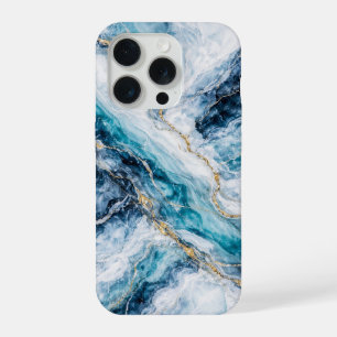 Coque iPhone 15 Pro Étui de téléphone en marbre bleu arctique Tourbill