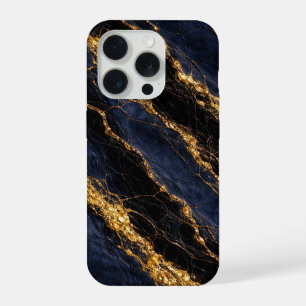 Coque iPhone 15 Pro Étui de téléphone en marbre bleu marine de luxe av