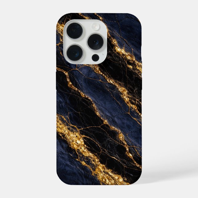 Coque iPhone Étui de téléphone en marbre bleu marine de luxe av (Verso)