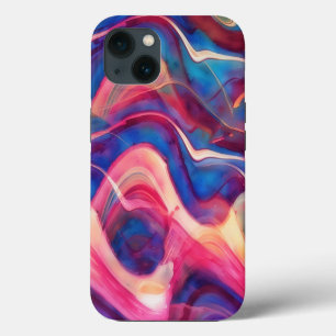 Etui iPhone 13 Étui de téléphone en marbre rose et bleu coloré