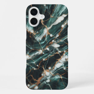Coque iPhone 16 Plus Étui de téléphone en marbre vert émeraude de luxe