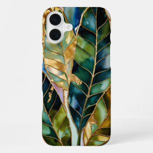Coque iPhone 16 Plus Étui de téléphone esthétique en feuilles d'or vert