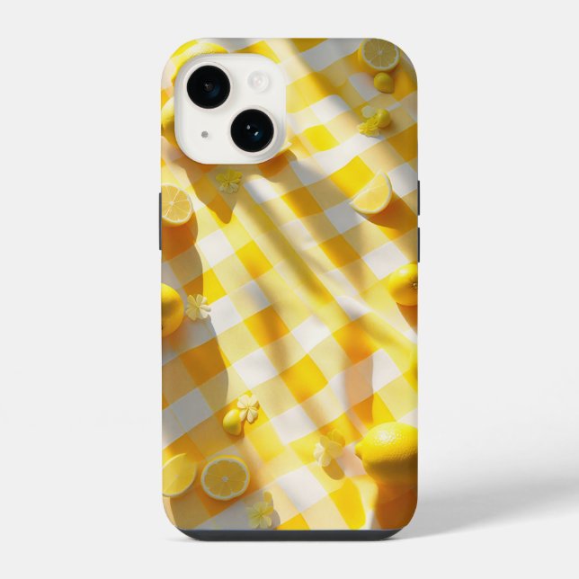 Coque iPhone Étui de téléphone Été Citron Clair Gingham Jaune (Verso)