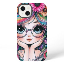 Étui de téléphone Fille Chibi Cheveux Arc-en-Ciel