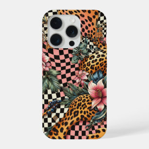 Coque iPhone 15 Pro Étui de téléphone Fleur tropicale & Léopard modern