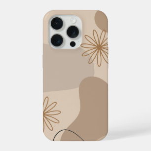 Coque iPhone 15 Pro Étui de téléphone floral abstrait beige minimalist