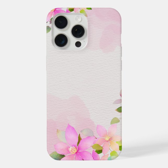 Coque iPhone Étui de téléphone floral aquarelle rose (Verso)