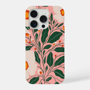 Coque iPhone 15 Pro Étui de téléphone floral rose pâle botanique