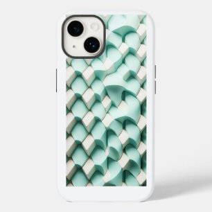 Coque Pour iPhone 14 Étui de téléphone géométrique 3D sarcelle et blanc