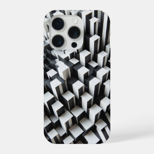 Coque iPhone 15 Pro Étui de téléphone géométrique noir et blanc 3D mod