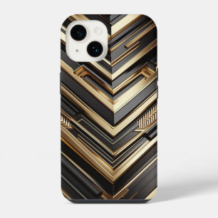 Coque Pour iPhone 14 Étui de téléphone géométrique noir et or de luxe M