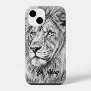 Coque Pour iPhone 14 Étui de téléphone gris croquis de lion féroce Sois