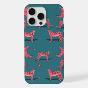 Coque iPhone 15 Pro Max Étui de téléphone guépard boho sarcelle et lune ro