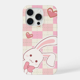 Coque iPhone 15 Pro Étui de téléphone Lapin Rose Mignon Cœur de Lapi