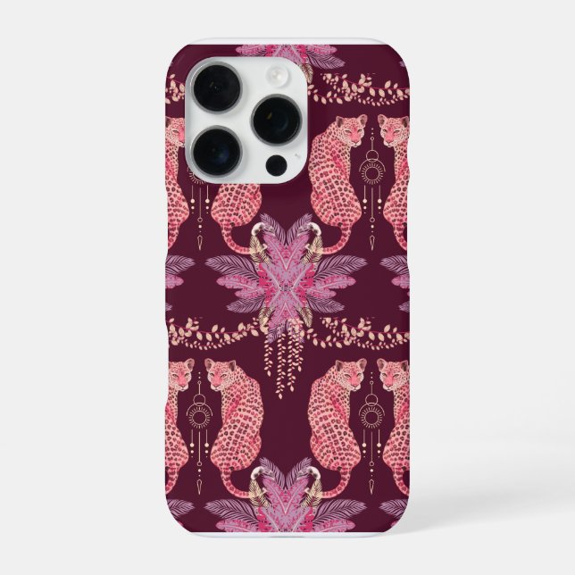 Coque iPhone Étui de téléphone Léopards roses (Verso)