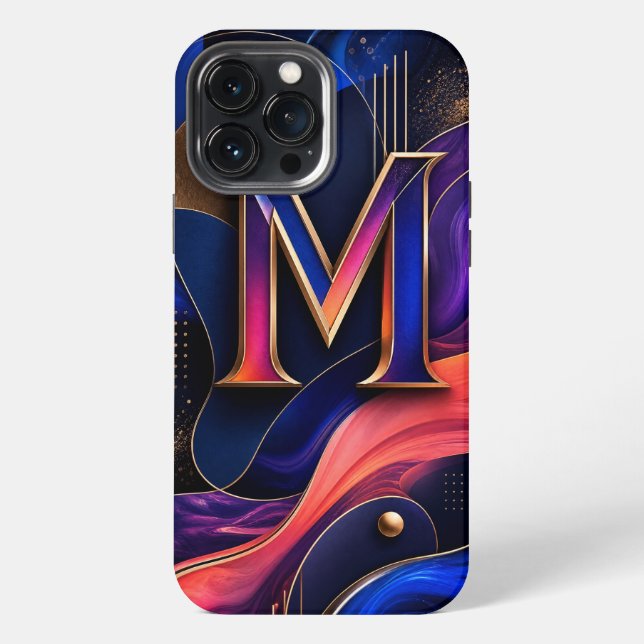 Coque iPhone Étui de téléphone M initial abstrait moderne, élég (Verso)