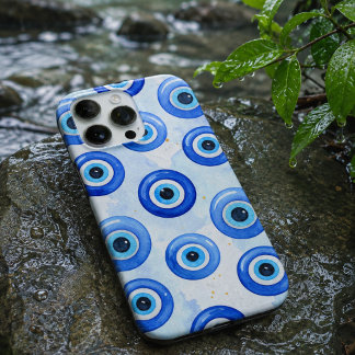 Coque iPhone 16 Pro Max Étui de téléphone Mauvais Œil Aquarelle Bleu