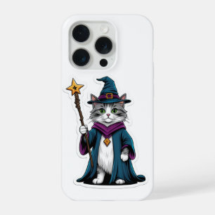Coque iPhone 15 Pro Étui de téléphone Mini sorcière chat avec bâton ma