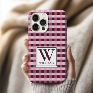 Coque iPhone 15 Pro Étui de téléphone personnalisé à carreaux roses po