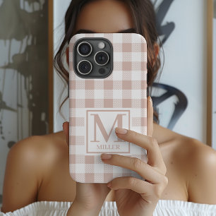 Coque iPhone 15 Pro Étui de téléphone personnalisé Gingham neutre pour