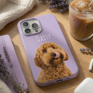 Coque iPhone 15 Pro Étui de téléphone photo de chien à la lavande pers