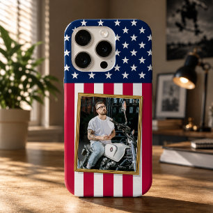 Coque iPhone 15 Pro Étui de téléphone photo personnalisé, drapeau amér