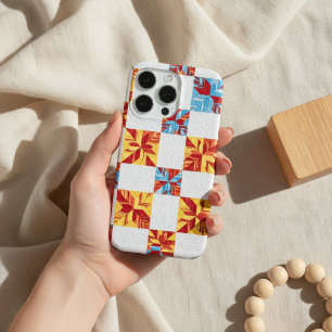 Coque iPhone 15 Pro Étui de téléphone Quilt Star motif patchwork géomé