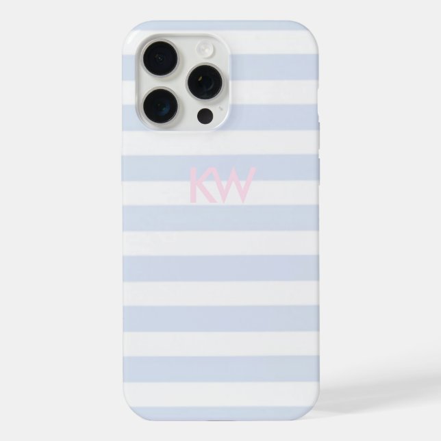 Coque iPhone Étui de téléphone rayé bleu et blanc  (Verso)
