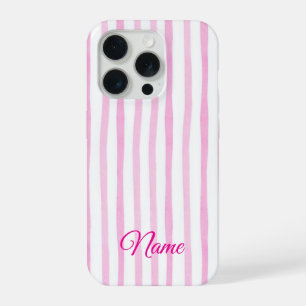 Coque iPhone 15 Pro Étui de téléphone rayé rose personnalisé – Nom per