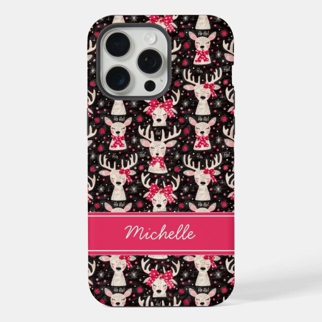 Coque iPhone Étui de téléphone Renne de Noël | Nom personnalisé (Verso)