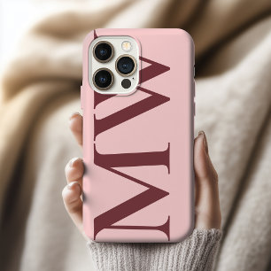 Coque iPhone 15 Pro Étui de téléphone rose personnalisé avec initiales