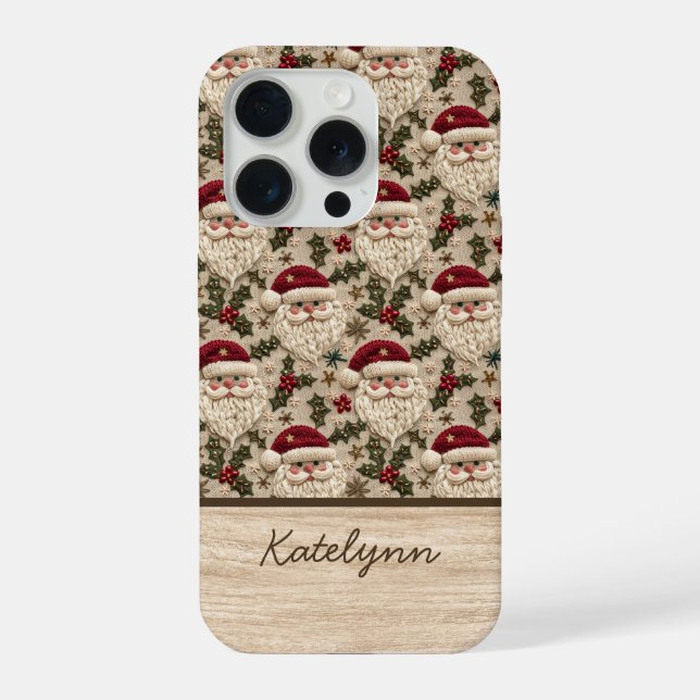 Coque iPhone Étui de téléphone Santa brodé 3D | Personnalisé (Verso)
