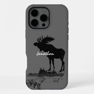 Coque iPhone 16 Pro Max Étui faune Vintage Moose et Loup - Choisissez la c