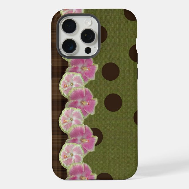 Coque iPhone Étui Fleur Rayure Rose Rétro Tache Olive (Verso)