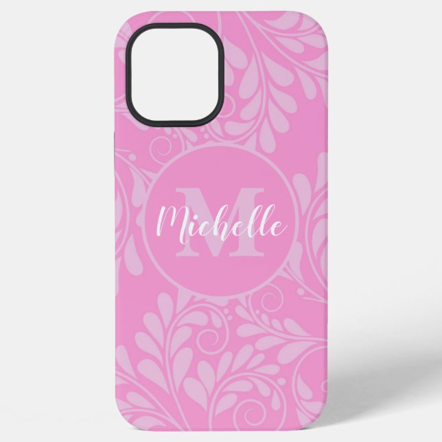 Coque iPhone Étui Fleuri Rose avec Initiale & Nom (Verso)