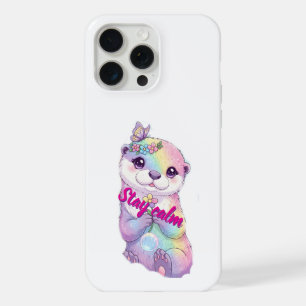 Coque iPhone 15 Pro Max Étui Fleurs Arc-en-ciel Pastel Loutre Stay Calm