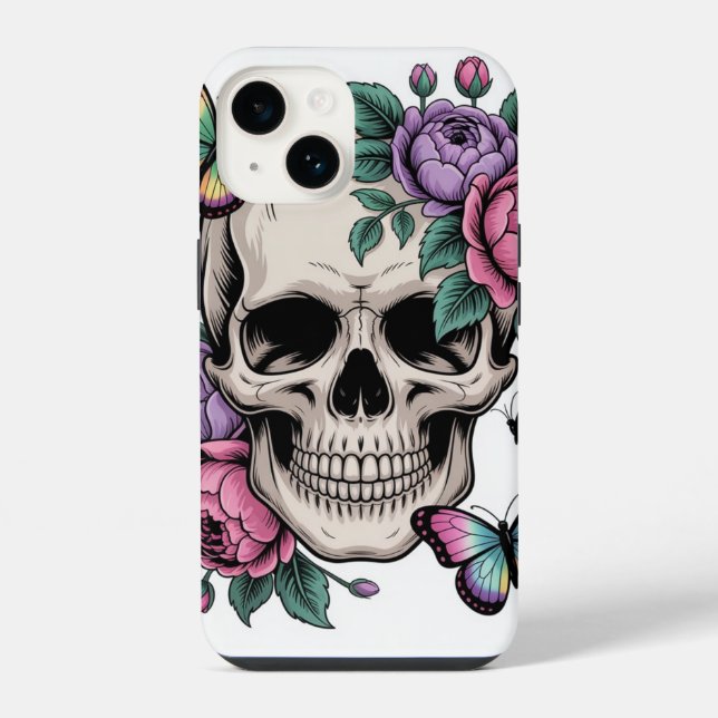 Coque iPhone Étui floral crâne esthétique artistique (Verso)