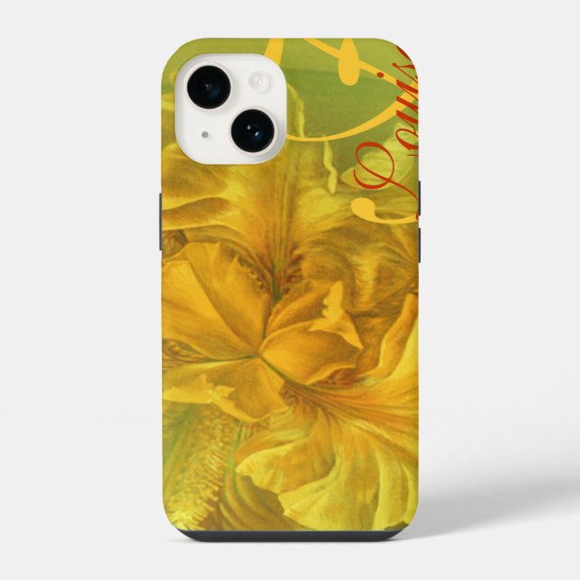 Coque iPhone Étui floral iris jaune nommé (Verso)